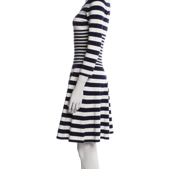 Milly Striped Fit and Flair Dress. Navy Blue and White. Small. - Picture 2 of 4